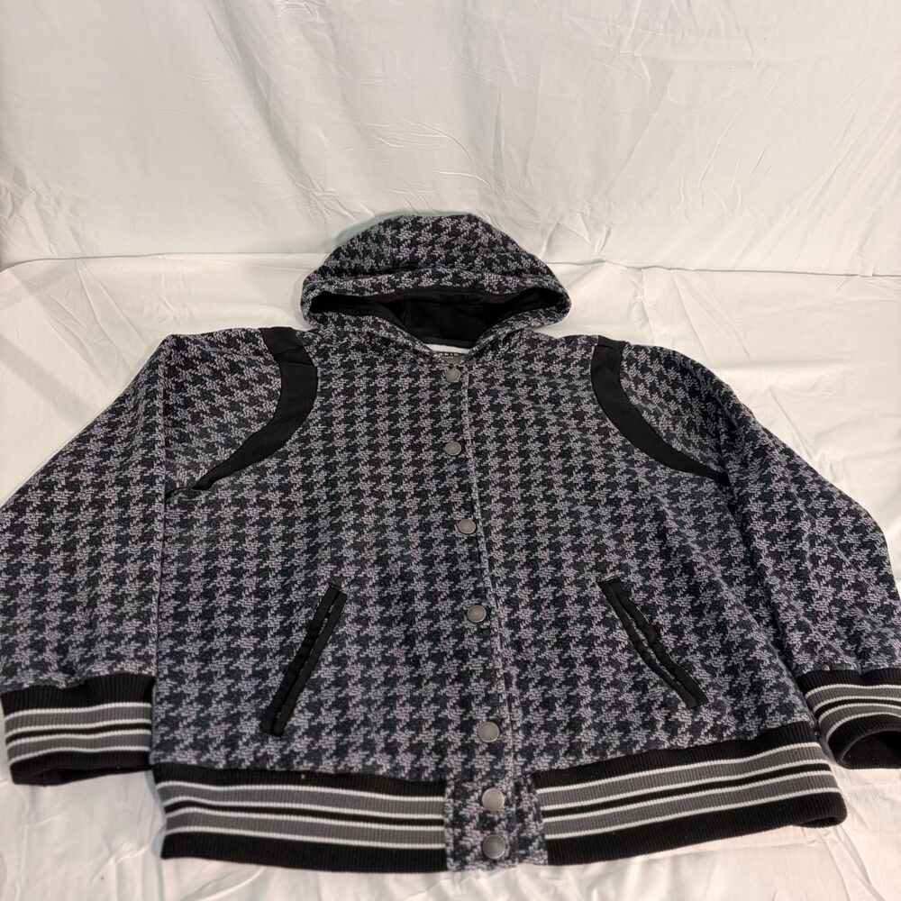 Torrid Houndstooth Varsity Bomber Jacket Hooded Snap Front Size 1 / 1X